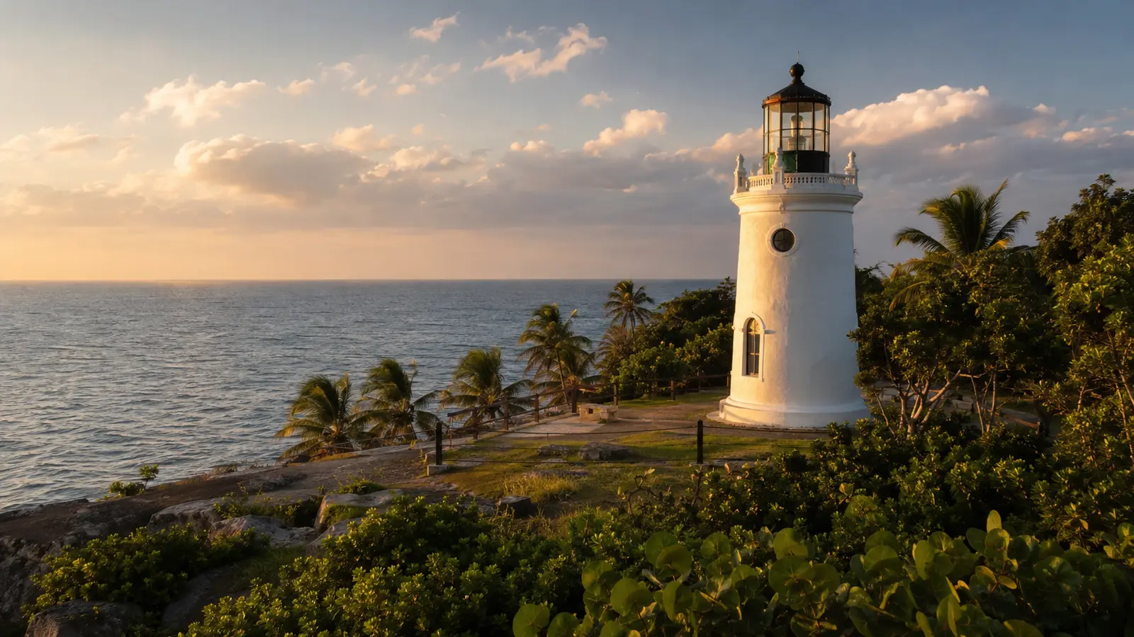 Faro de Punta Higüera y costa de Rincón durante el atardecer