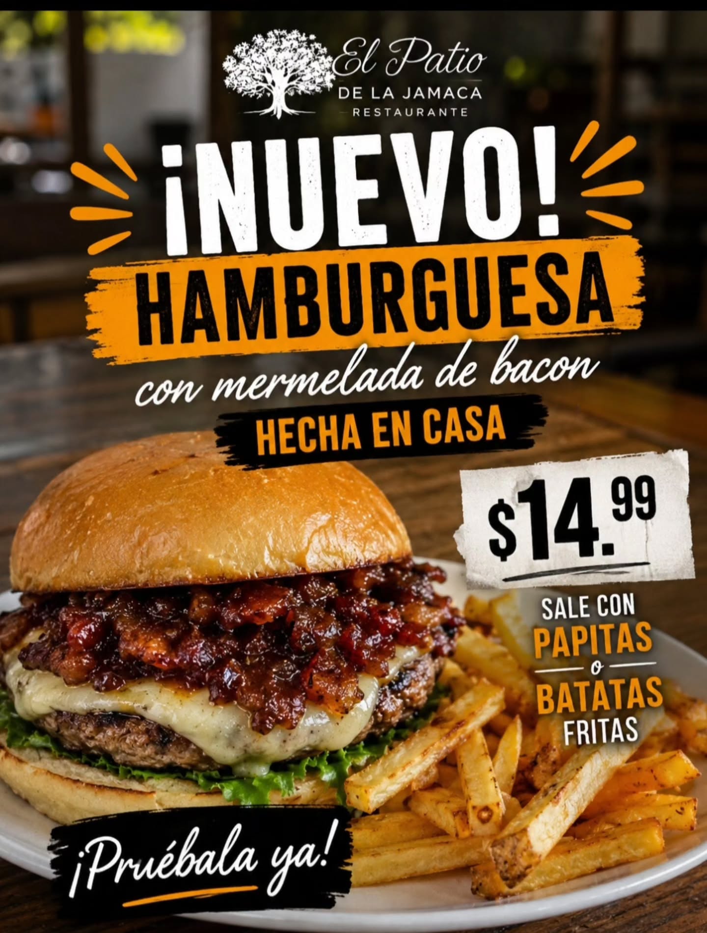 Hamburguesa de la casa con mermelada de bacon