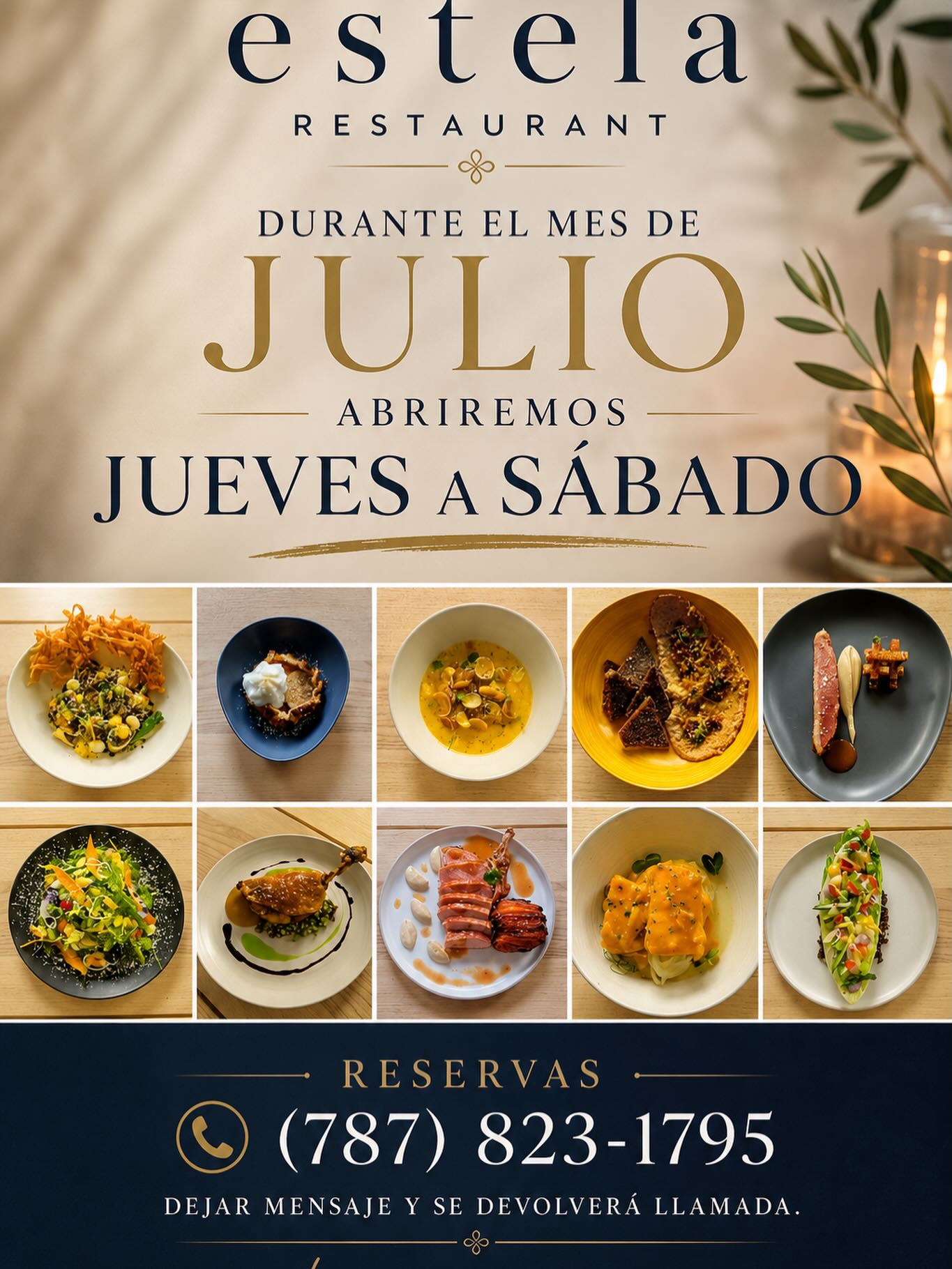 Horario especial de julio y reservaciones por teléfono