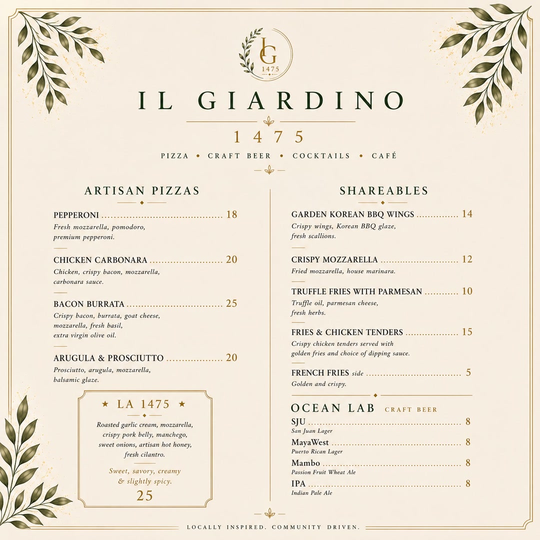 Pizza artesanal, cócteles y cerveza local para compartir